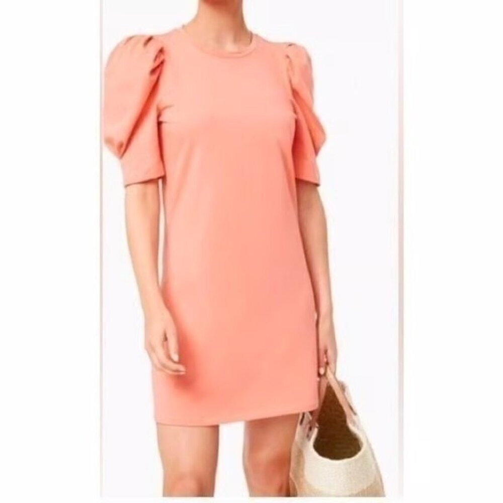 Pomander Place Tuckernuck Stella Dress Sheath Puff Sleeve Orange Coral Large L